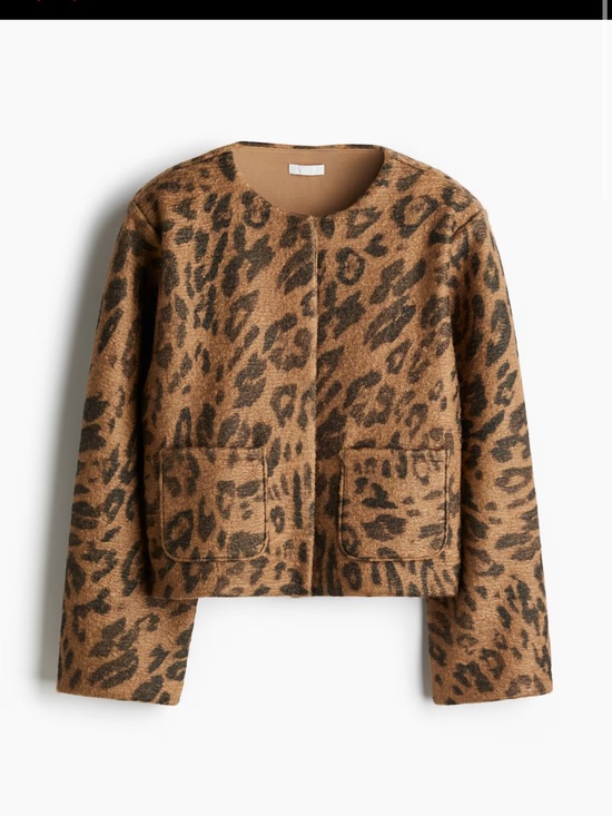 H&M Jackets & Blazers - Leopard Print Cropped Jacket - Brown